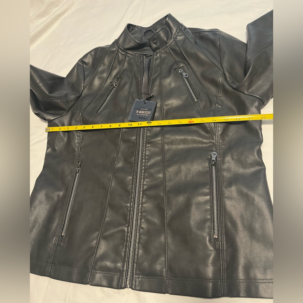 NWT TAGDOO Plus Women’s Faux Leather Dark Grey LS Zipper Moto Jacket XXL - Picture 12 of 16